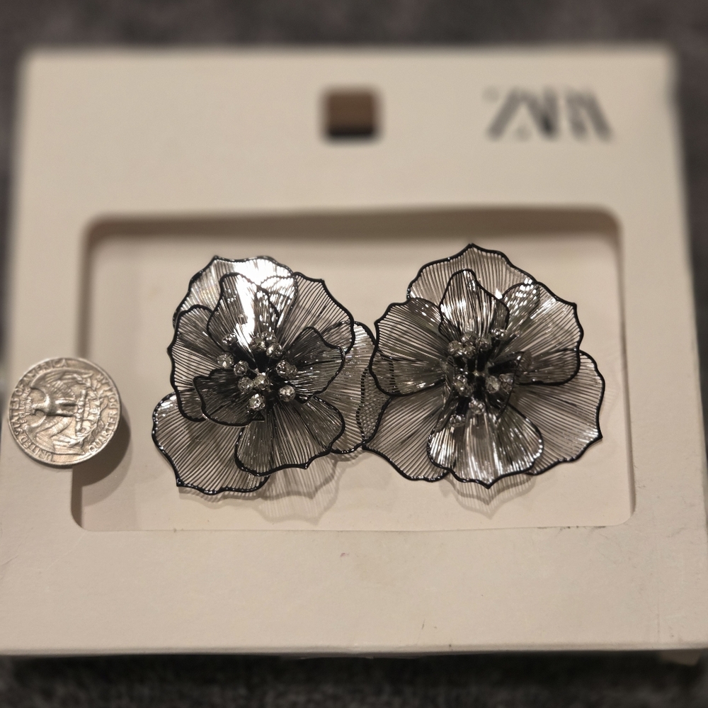 Elegant Silver Floral Post-back Earrings By Zara